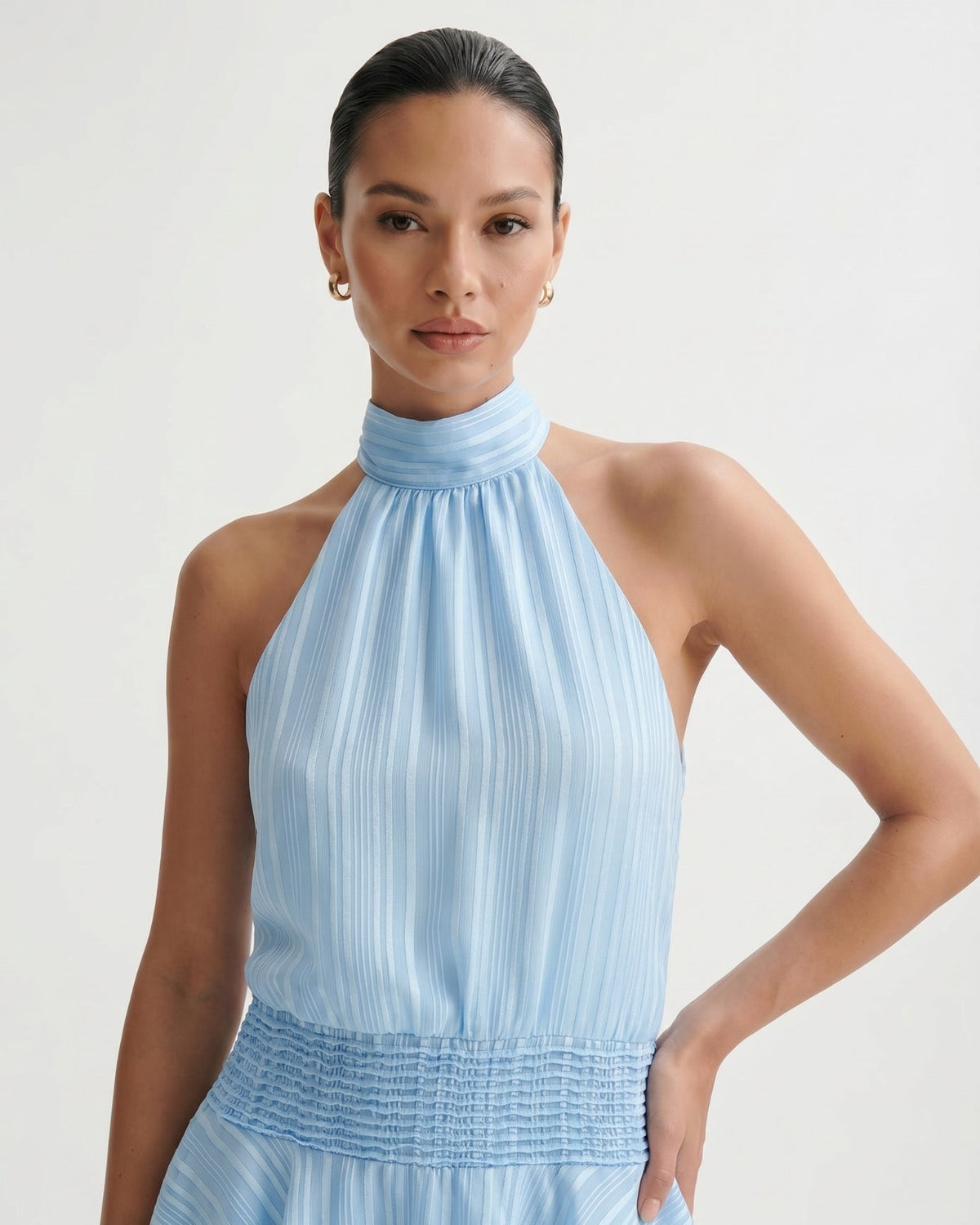 Lina Halter Neck Satin Dress with Relaxed Fluid Drape