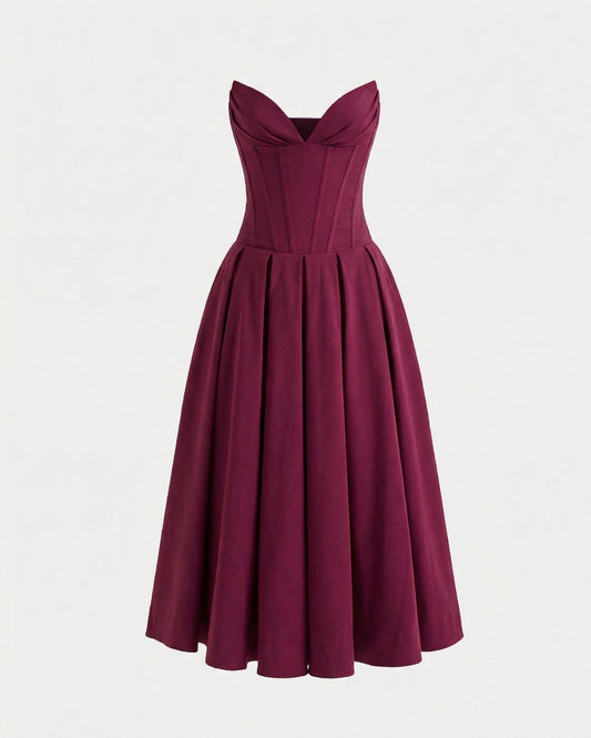 Strapless High Waist Sculpted Bodice Stretch Midi Dress