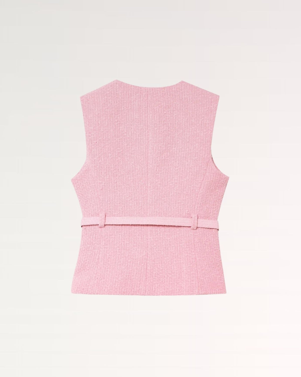 Lucy Textured Sleeveless Collared Shirt with Curved Hem – Pink – view 3