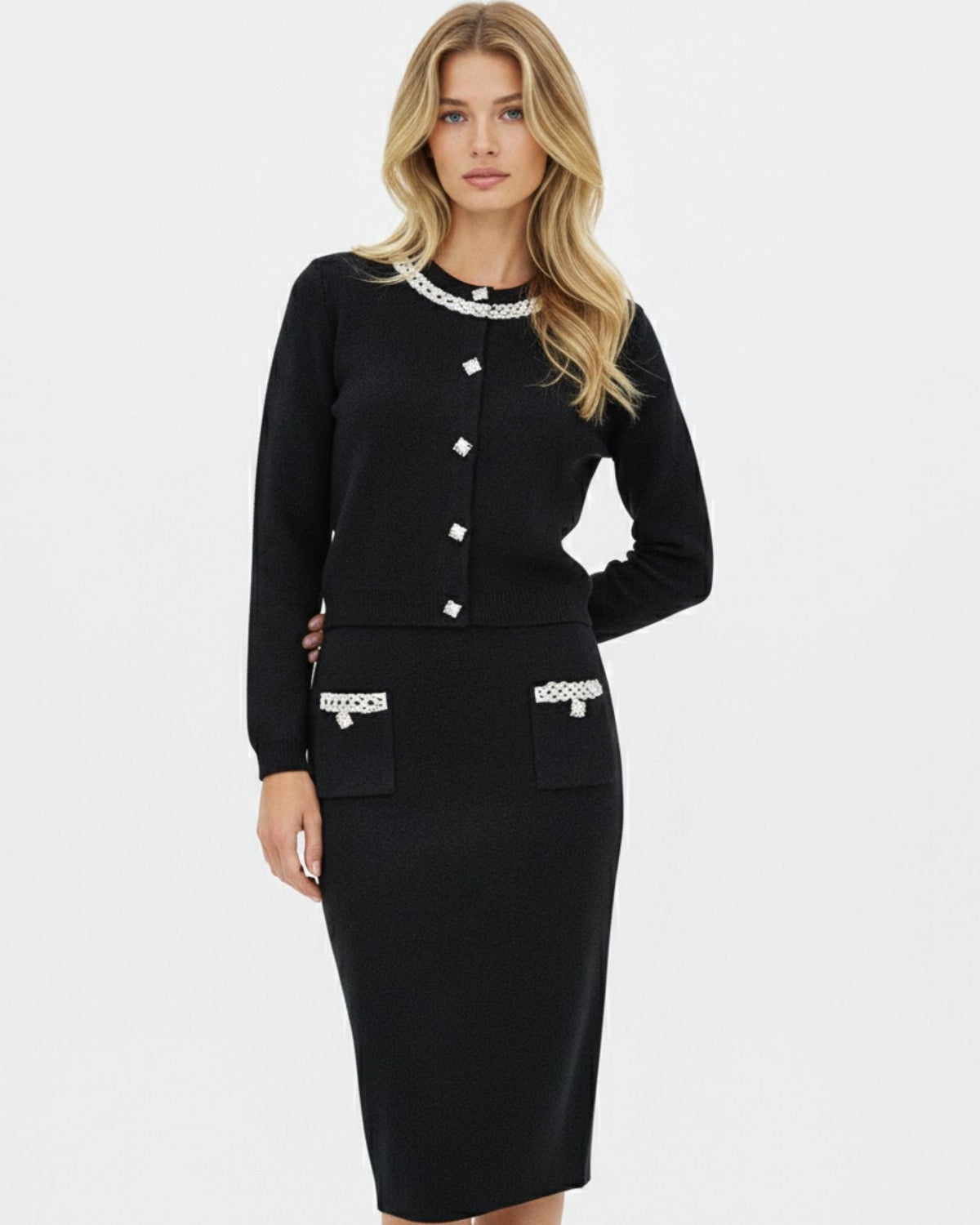 Zira Wool and Cashmere Knitted Cardigan and Skirt Set – view 10