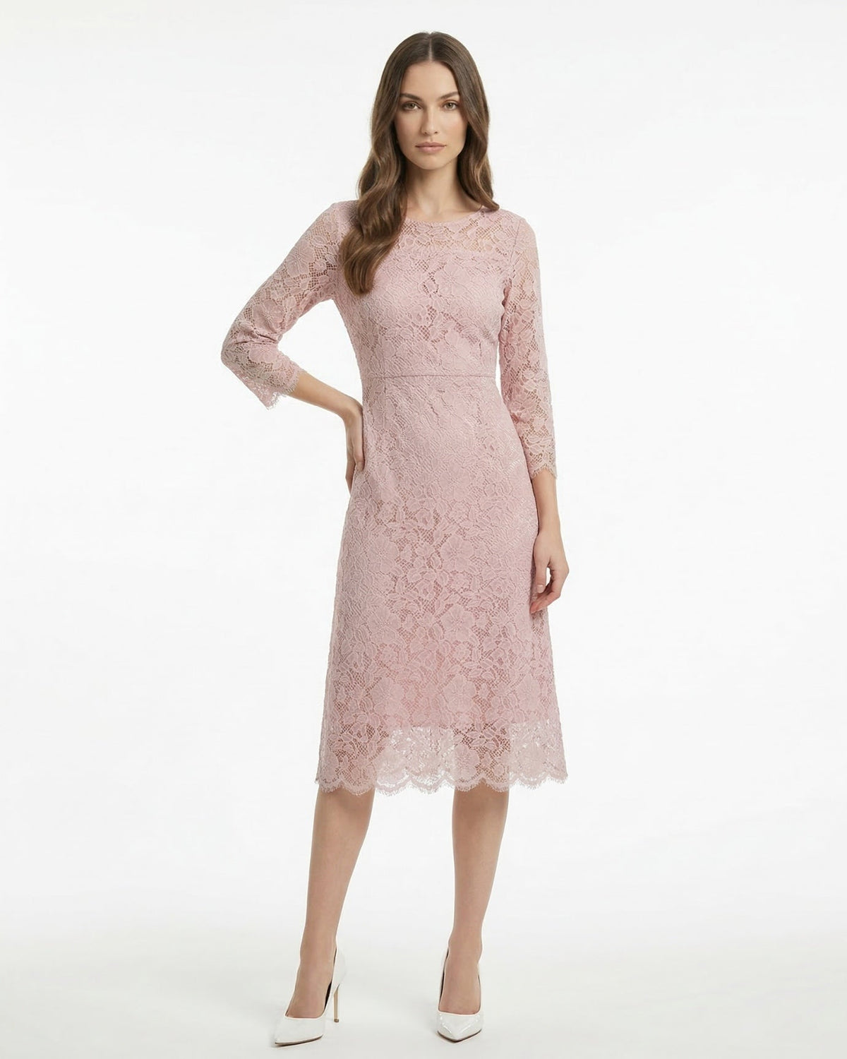 Kiara Lace Detail Contoured Polyamide Dress – Pink – view 2