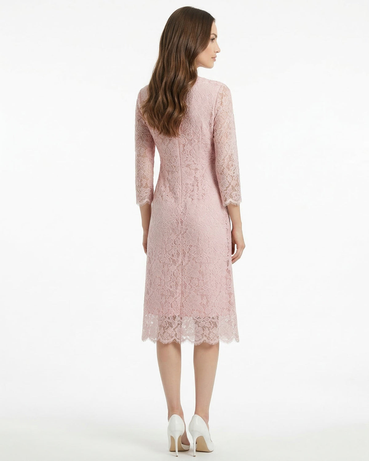 Kiara Lace Detail Contoured Polyamide Dress – Pink – view 3