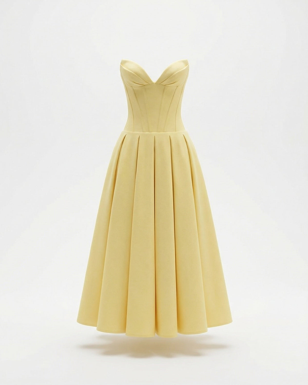 Strapless High Waist Sculpted Bodice Stretch Midi Dress