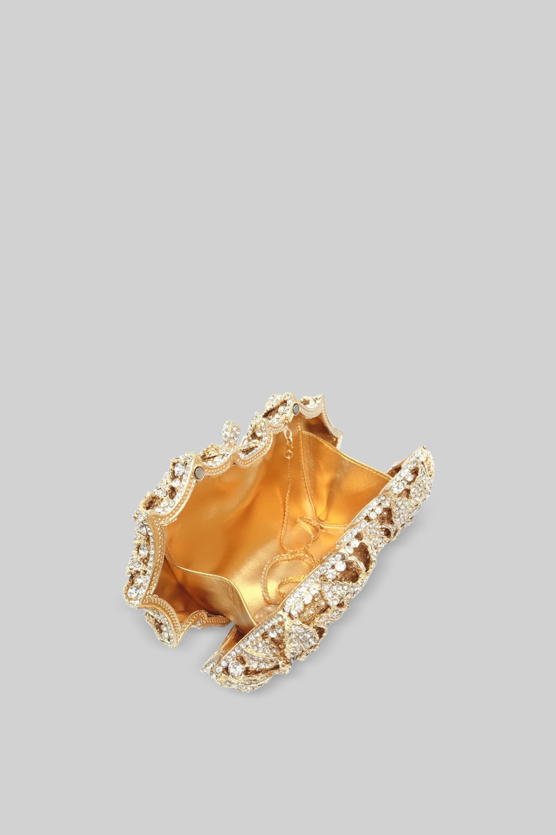 Crystal Embellished Clutch Bag with Chain Strap – Gold – view 3