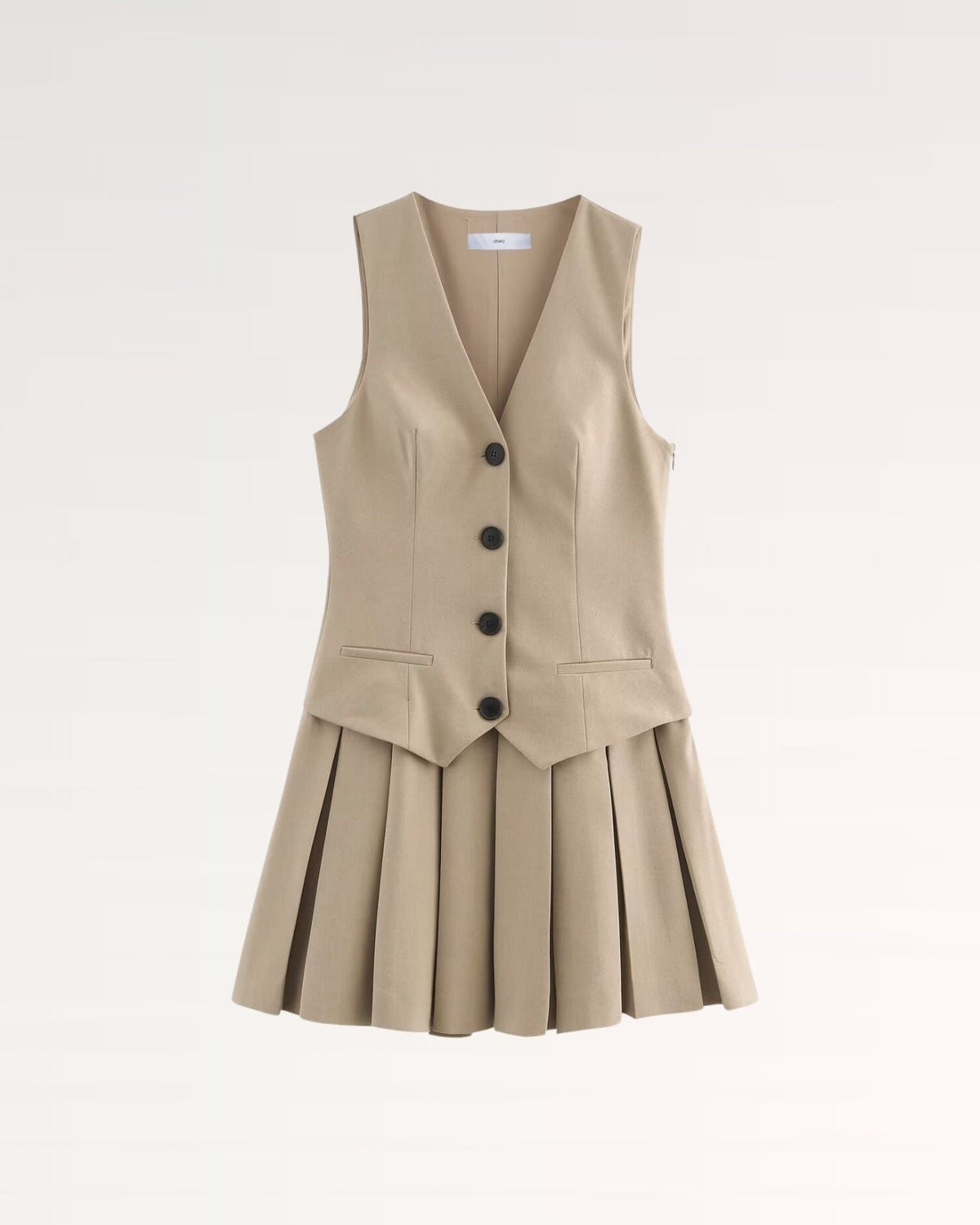 London Deep V-Neck Striped Pleated A-Line Midi Dress