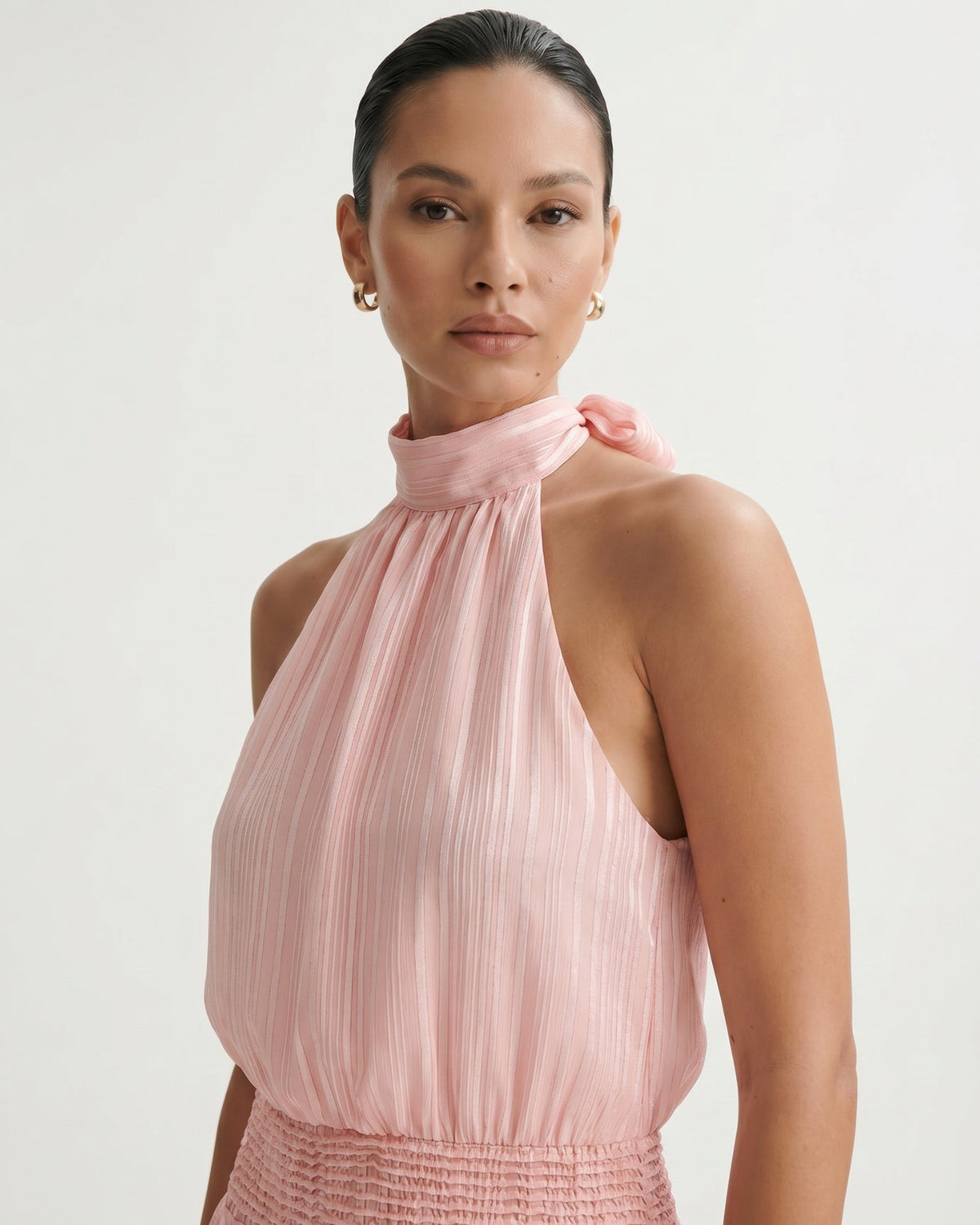 Lina Halter Neck Satin Dress with Relaxed Fluid Drape – view 15