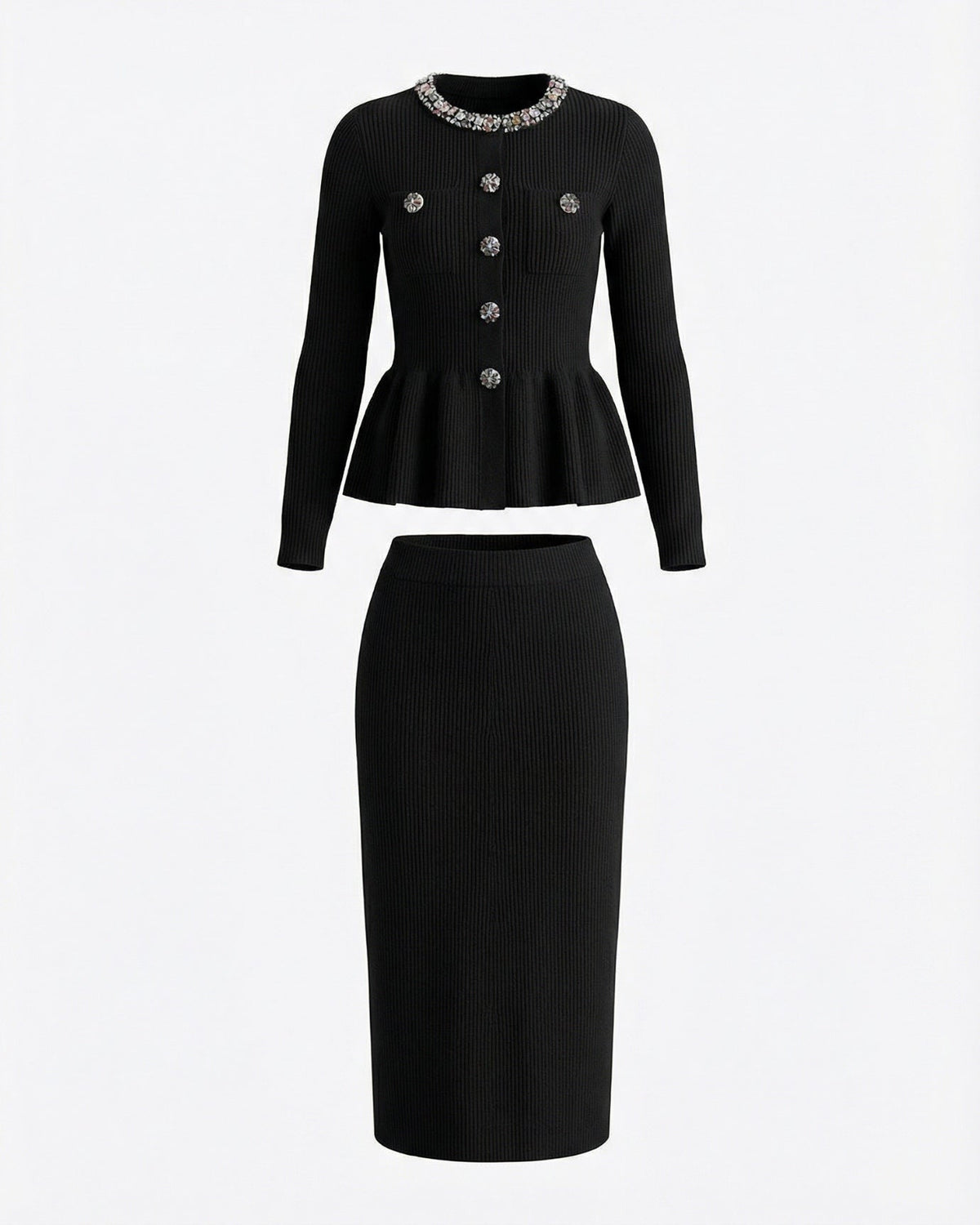Roma Rhinestone Embellished Knitted Jacket and Skirt Set