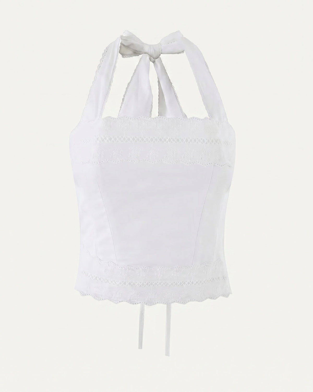 Tailored Lace Patchwork Top with Sheer Panels – White – view 1