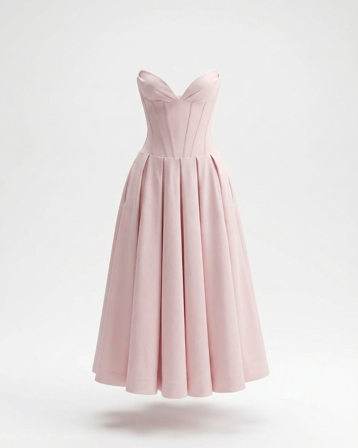 Strapless High Waist Sculpted Bodice Stretch Midi Dress