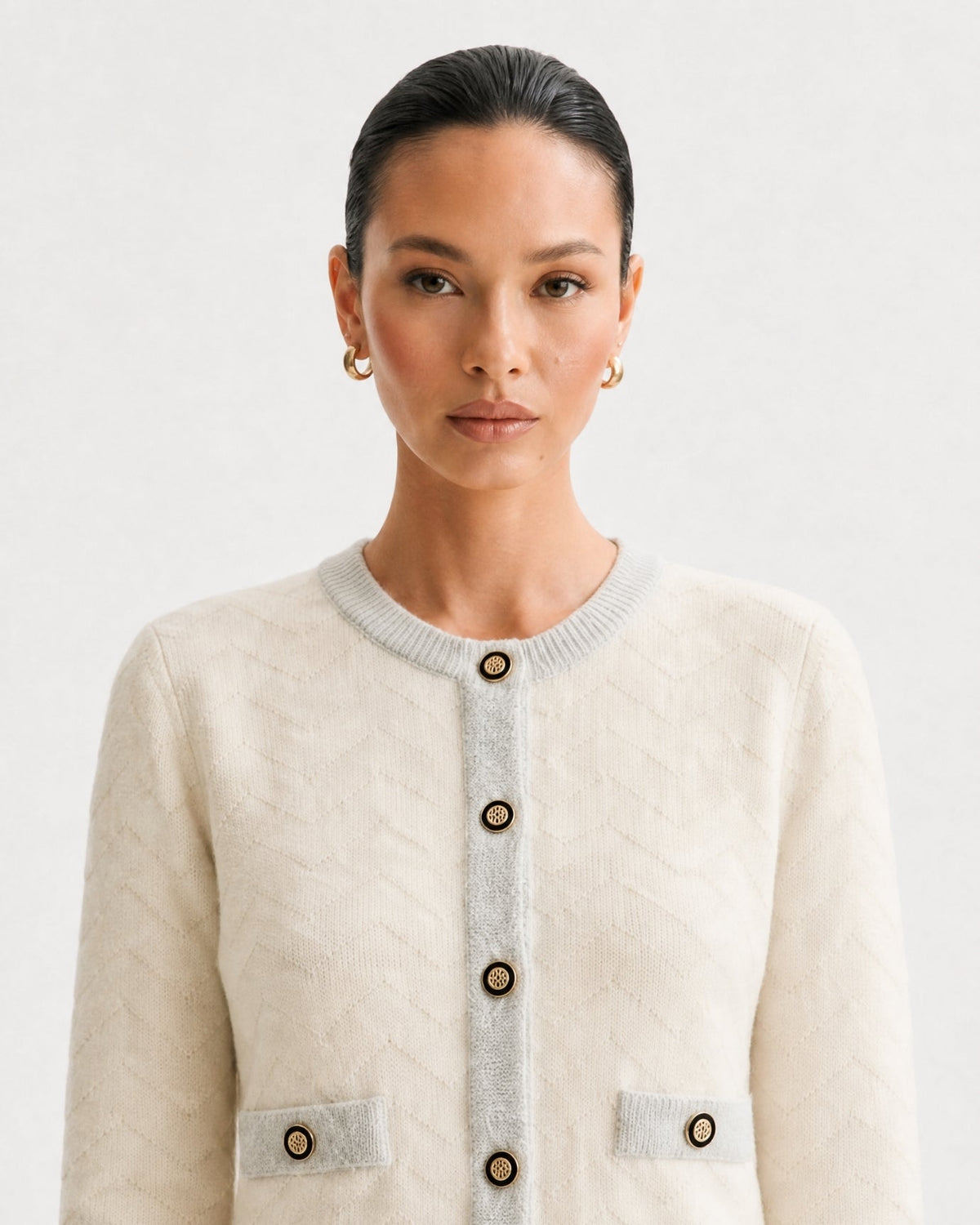 Jacquard Knit Long Sleeve Jacket and Skirt Suit Set – Apricot – view 4
