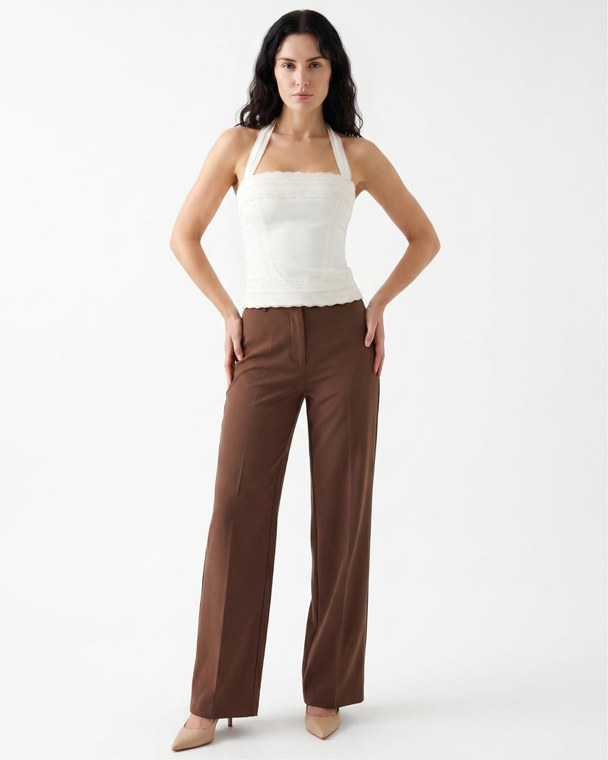 Tailored Lace Patchwork Top with Sheer Panels – White – view 2