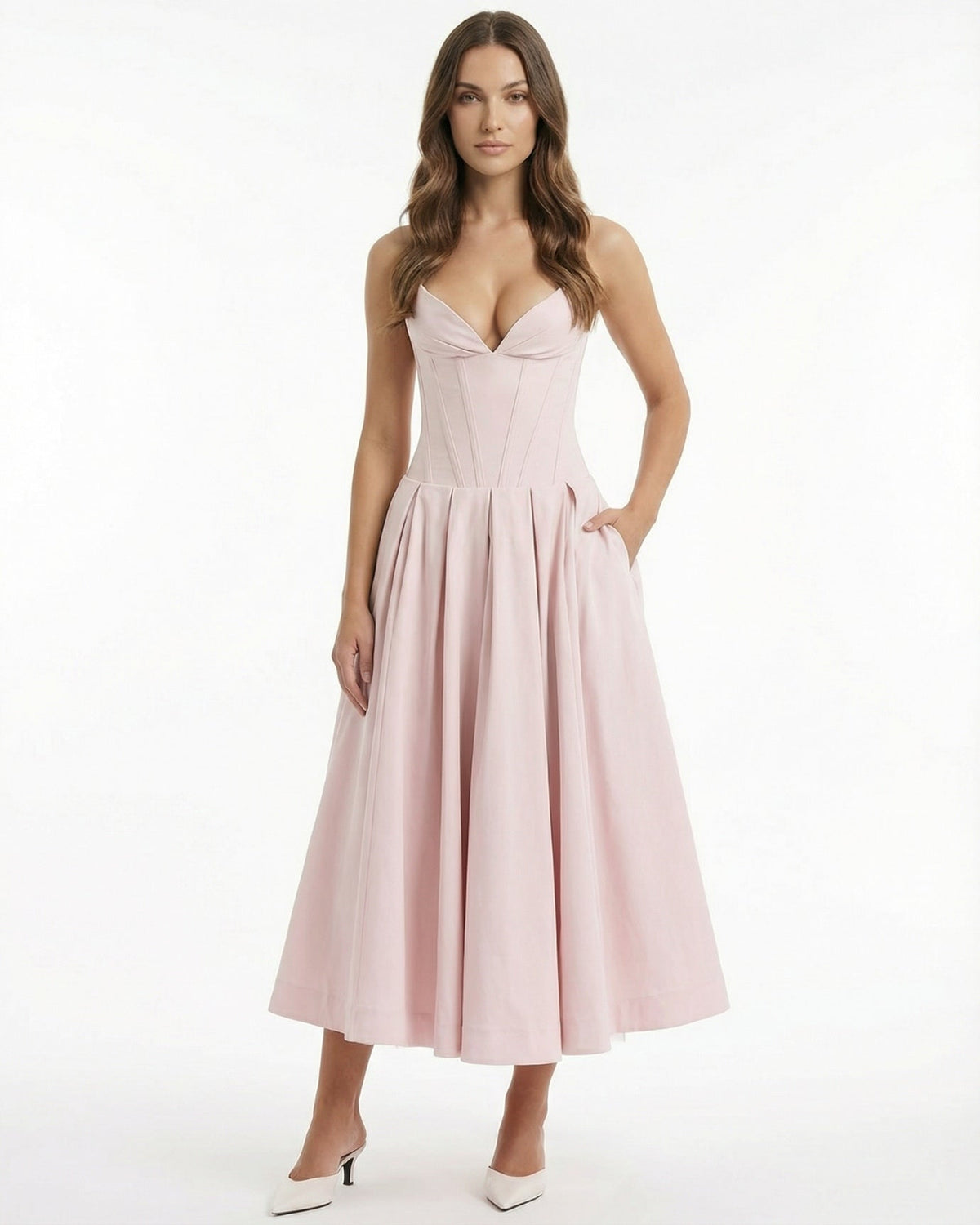Strapless High Waist Sculpted Bodice Stretch Midi Dress – view 6