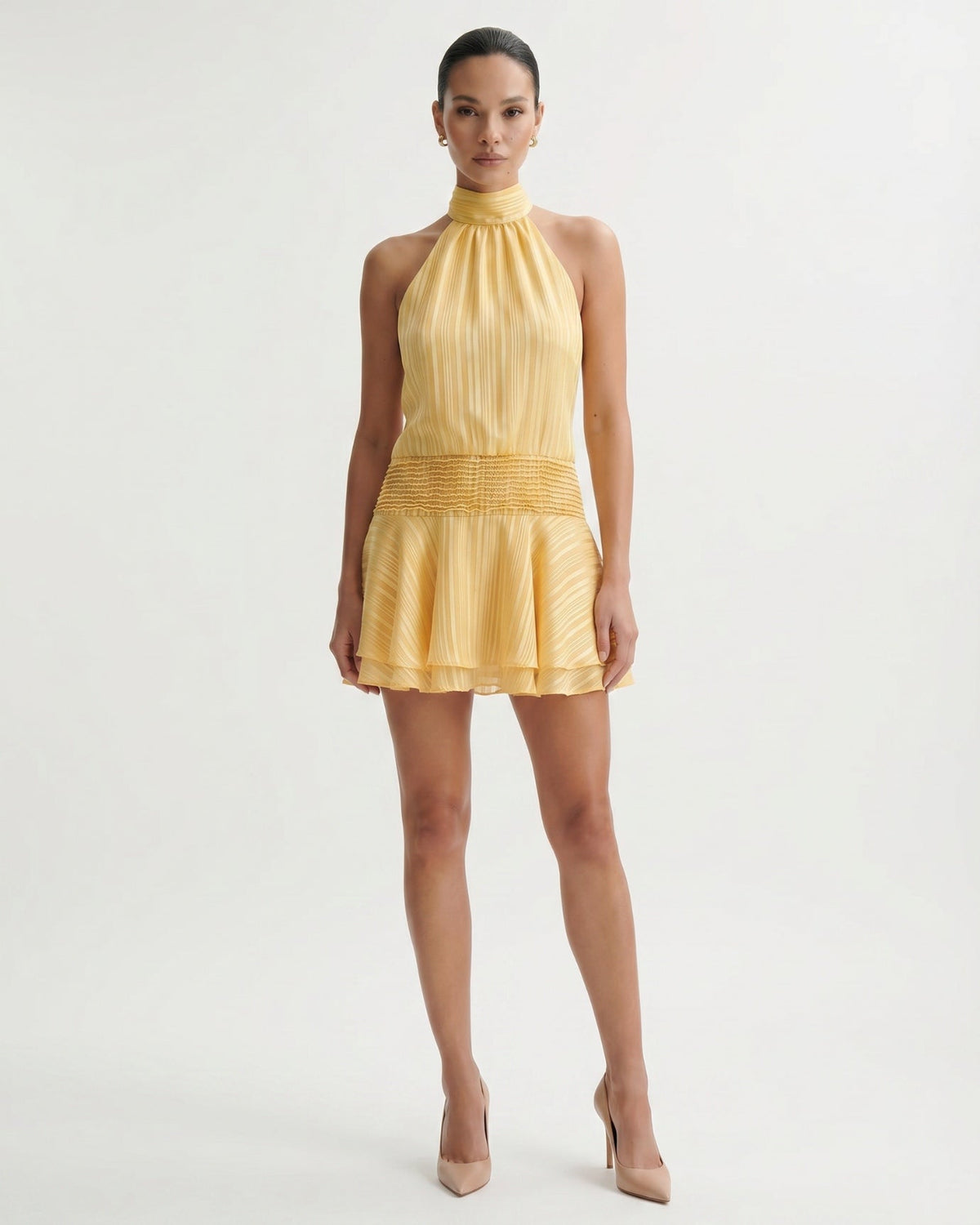 Lina Halter Neck Satin Dress with Relaxed Fluid Drape