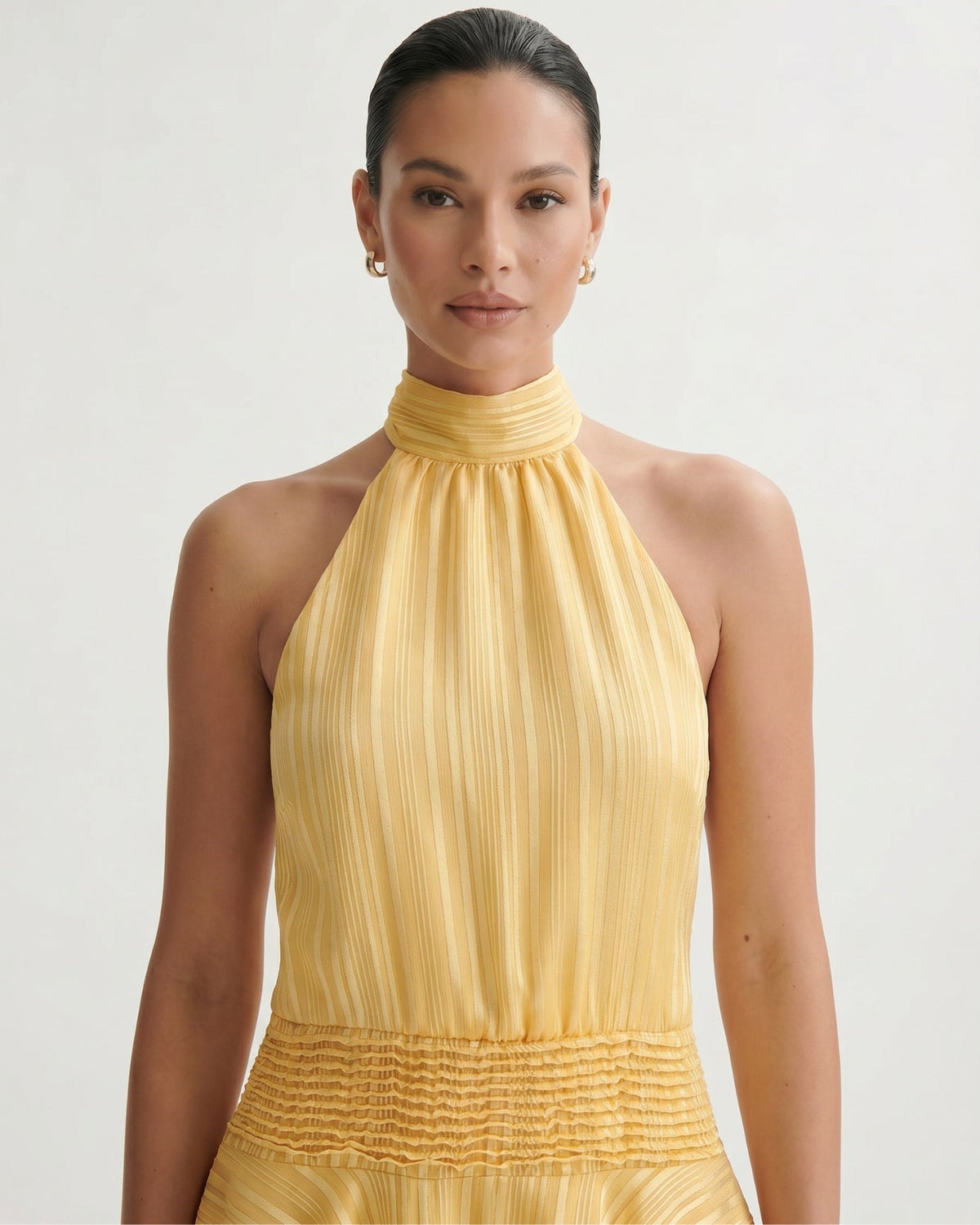 Lina Halter Neck Satin Dress with Relaxed Fluid Drape