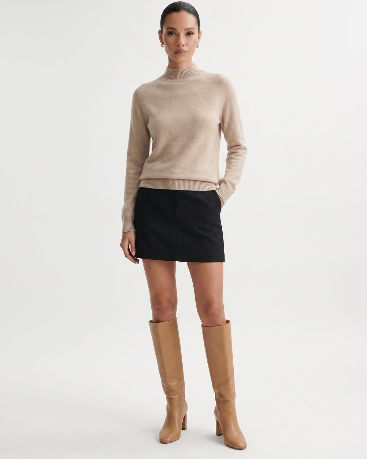 Kiara Pure Cashmere A-Line Jumper with Ribbed Detailing – view 4