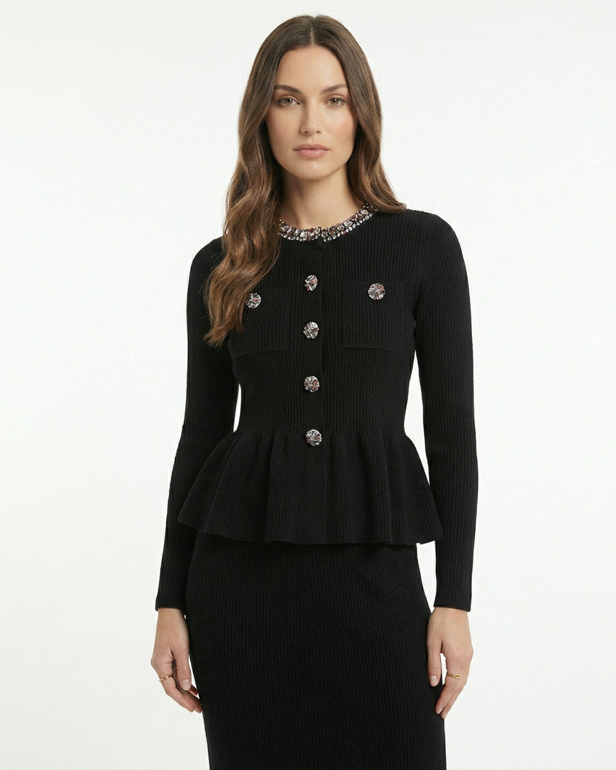 Roma Rhinestone Embellished Knitted Jacket and Skirt Set