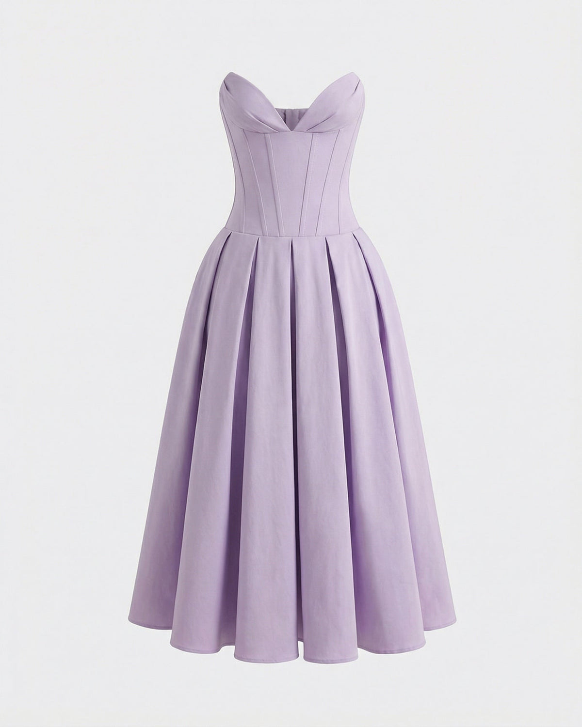 Strapless High Waist Sculpted Bodice Stretch Midi Dress