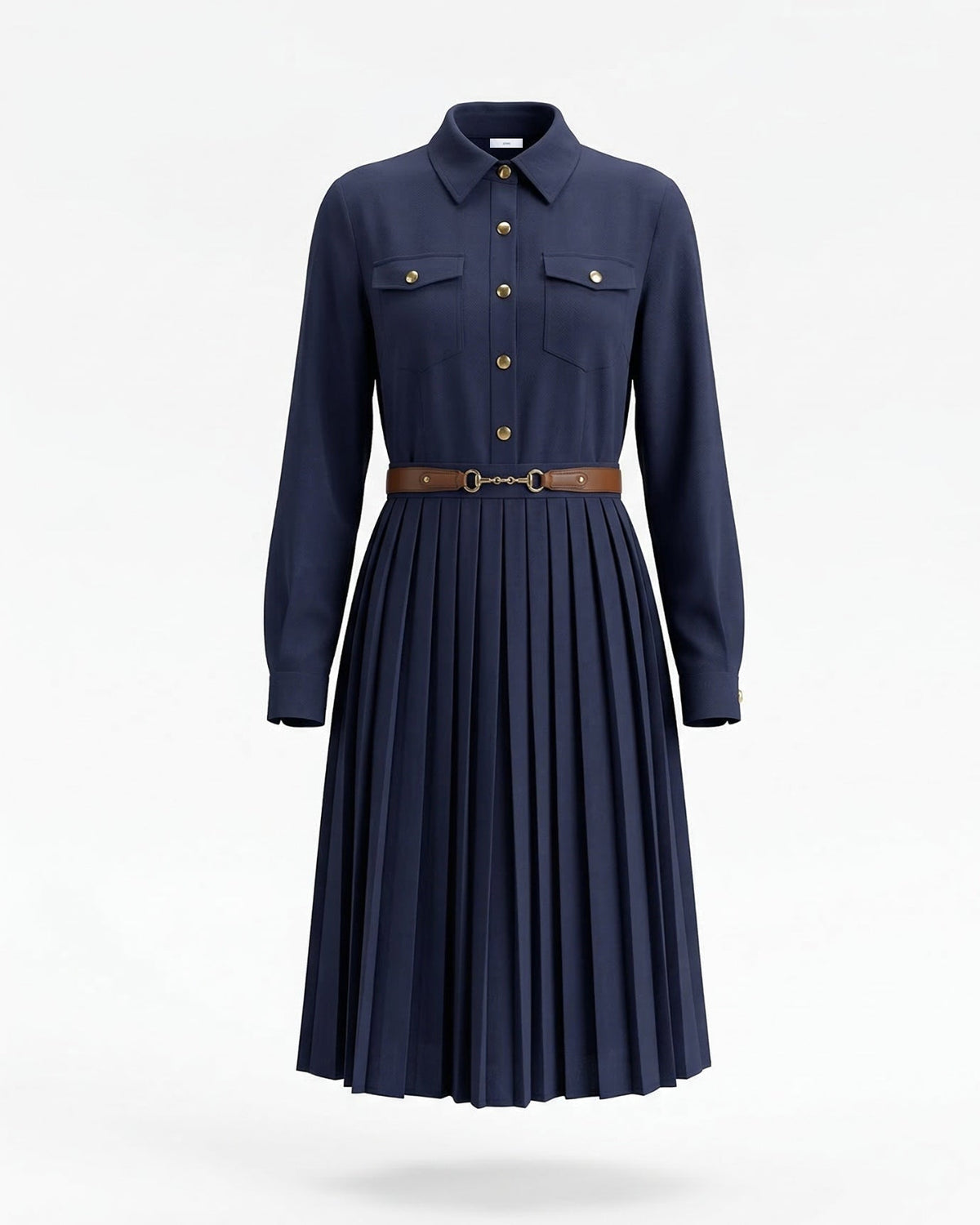 Sara Pleated Skirt Polyamide Dress with Sculpted Fit – Navy Blue – view 1