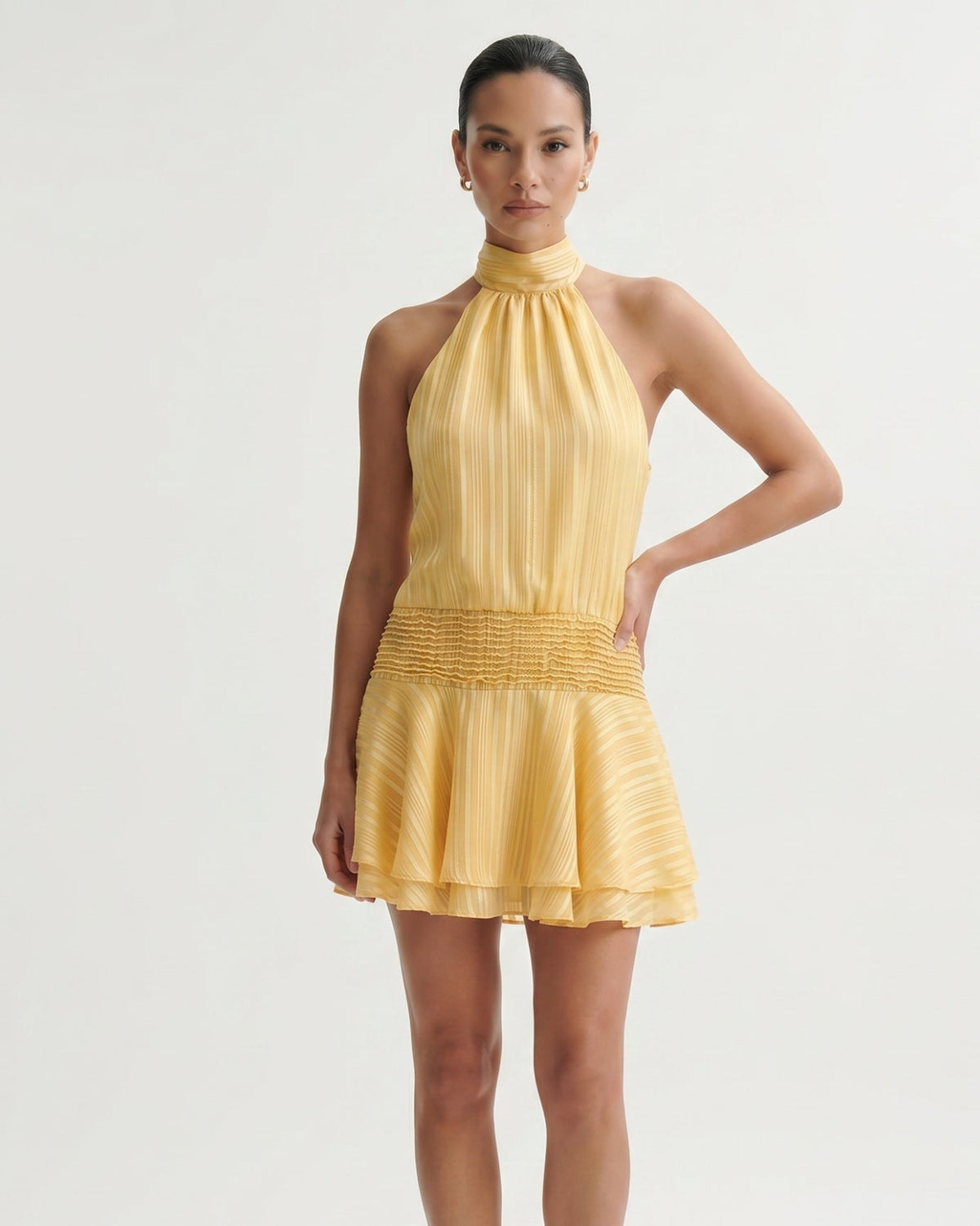 Lina Halter Neck Satin Dress with Relaxed Fluid Drape