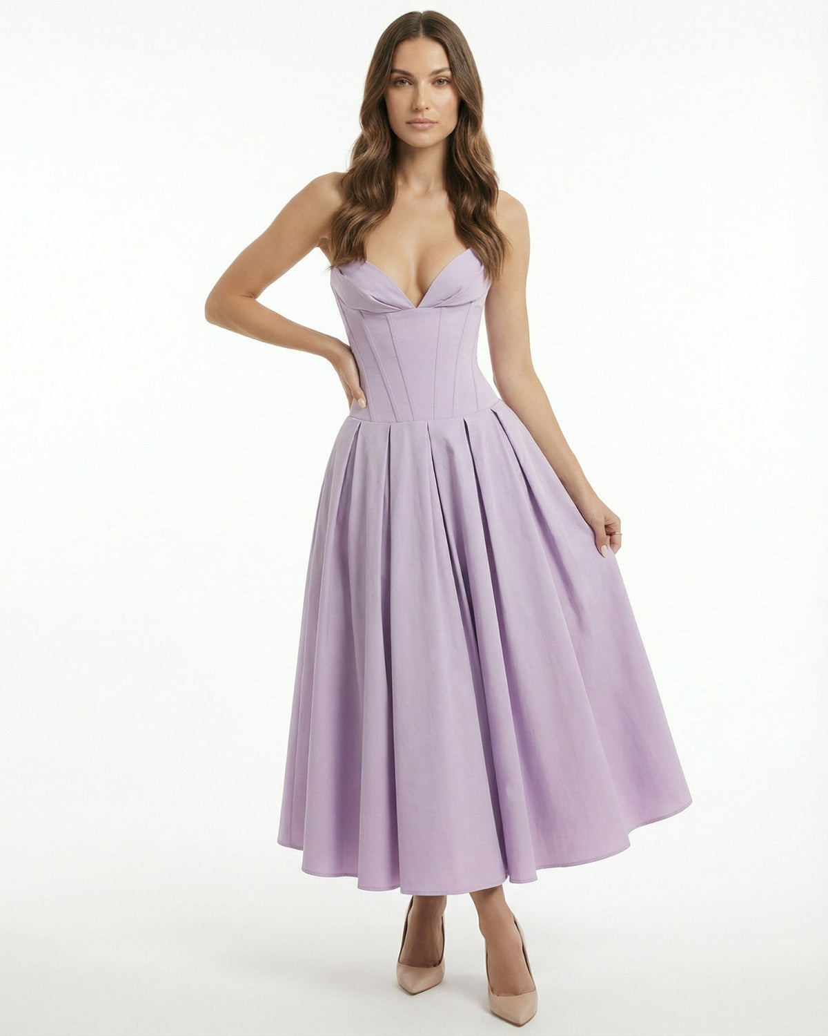 Strapless High Waist Sculpted Bodice Stretch Midi Dress – view 8