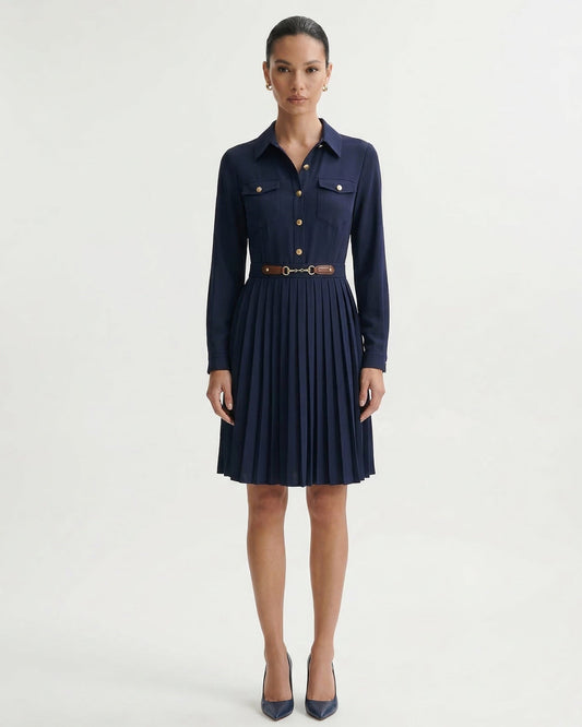 Sara Pleated Skirt Polyamide Dress with Sculpted Fit