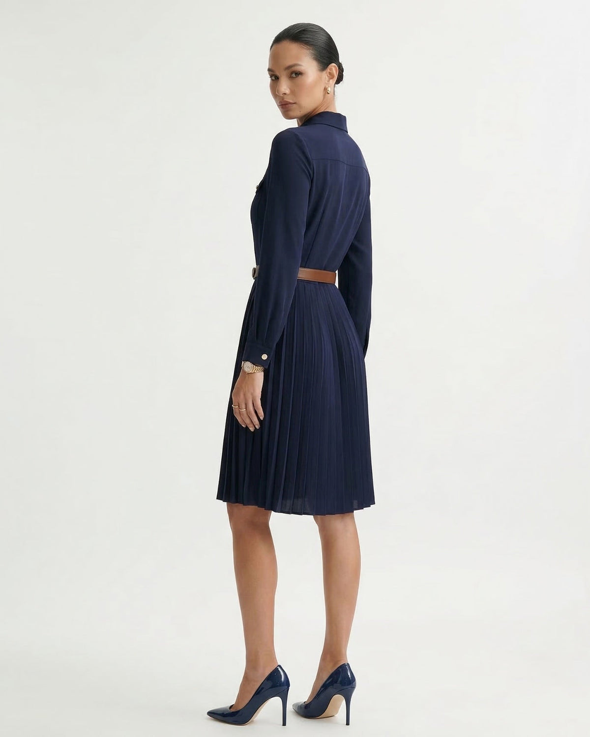 Sara Pleated Skirt Polyamide Dress with Sculpted Fit – view 4