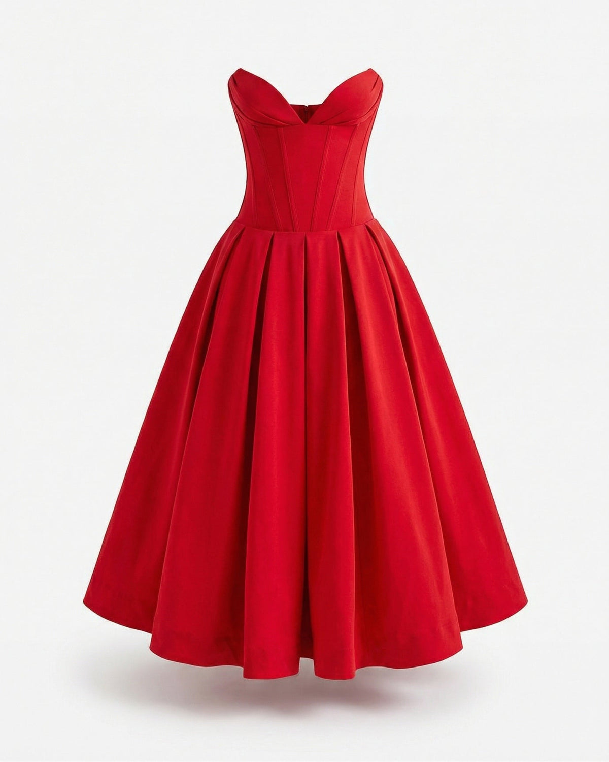 Strapless High Waist Sculpted Bodice Stretch Midi Dress