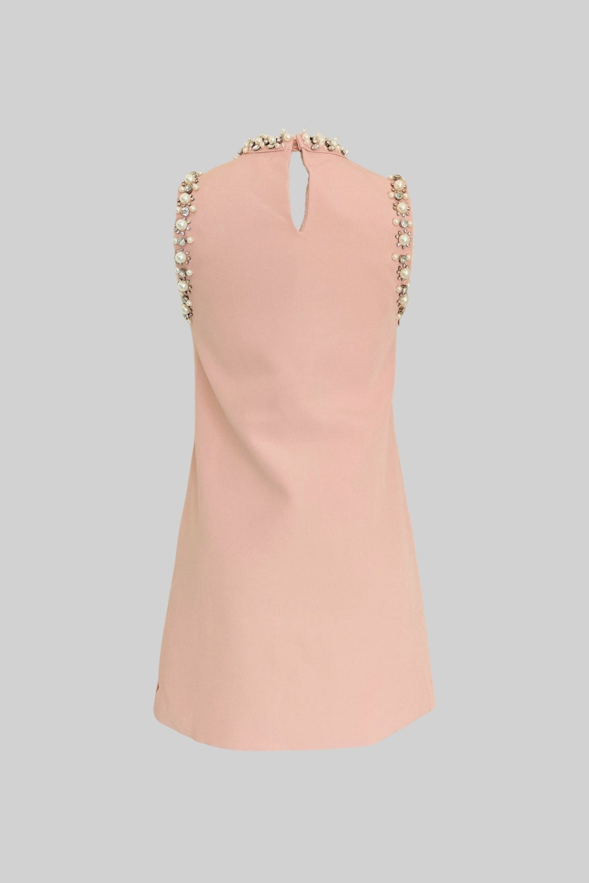 Pearl and Crystal Embellished High Neck Sleeveless Mini Dress – Blush Pink – view 9
