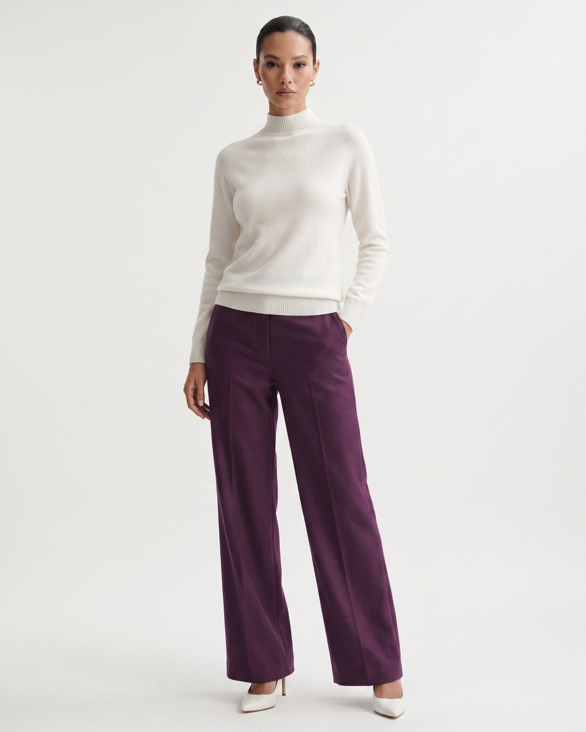 Kiara Pure Cashmere A-Line Jumper with Ribbed Detailing – view 8