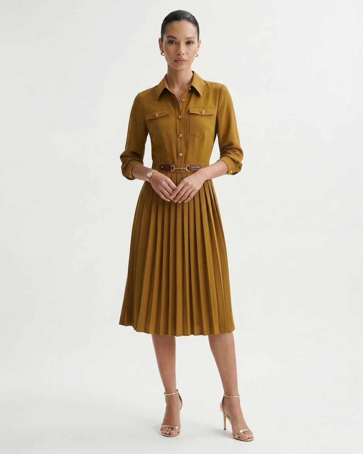 Sara Pleated Skirt Polyamide Dress with Sculpted Fit – view 5