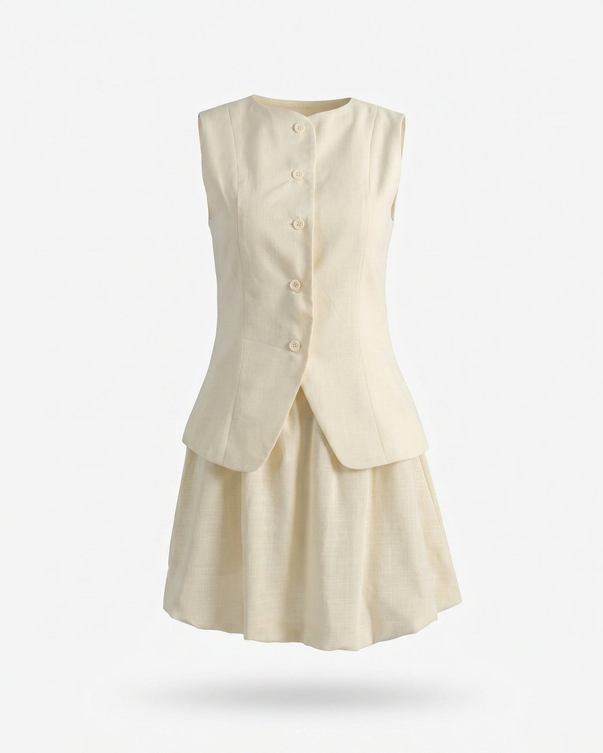 Frenchie Tailored Cotton Vest and Skirt Two-Piece Set – Apricot – view 1