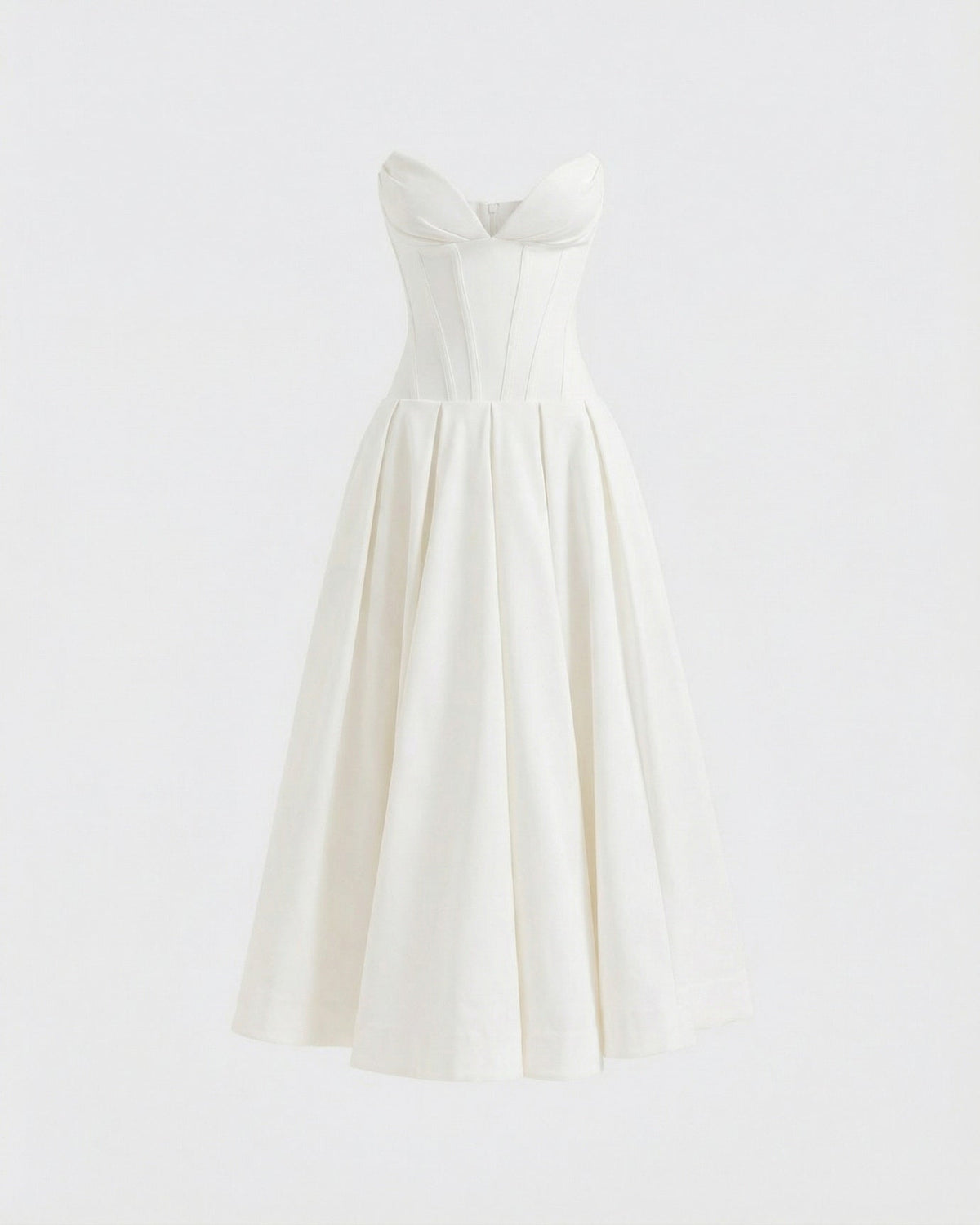 Strapless High Waist Sculpted Bodice Stretch Midi Dress