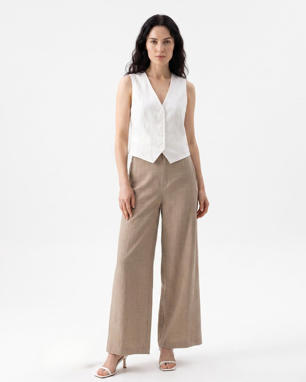 Rinna High Rise Pleated Linen Trousers with Tapered Leg – view 2