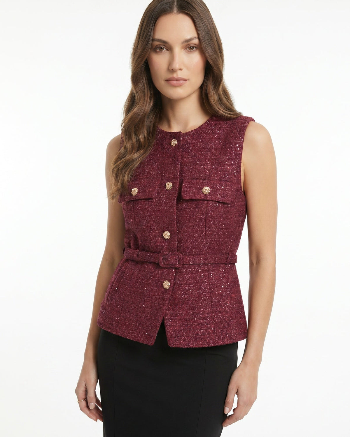 Diana Decorative Textured Vest with Tailored Structured Fit – view 7