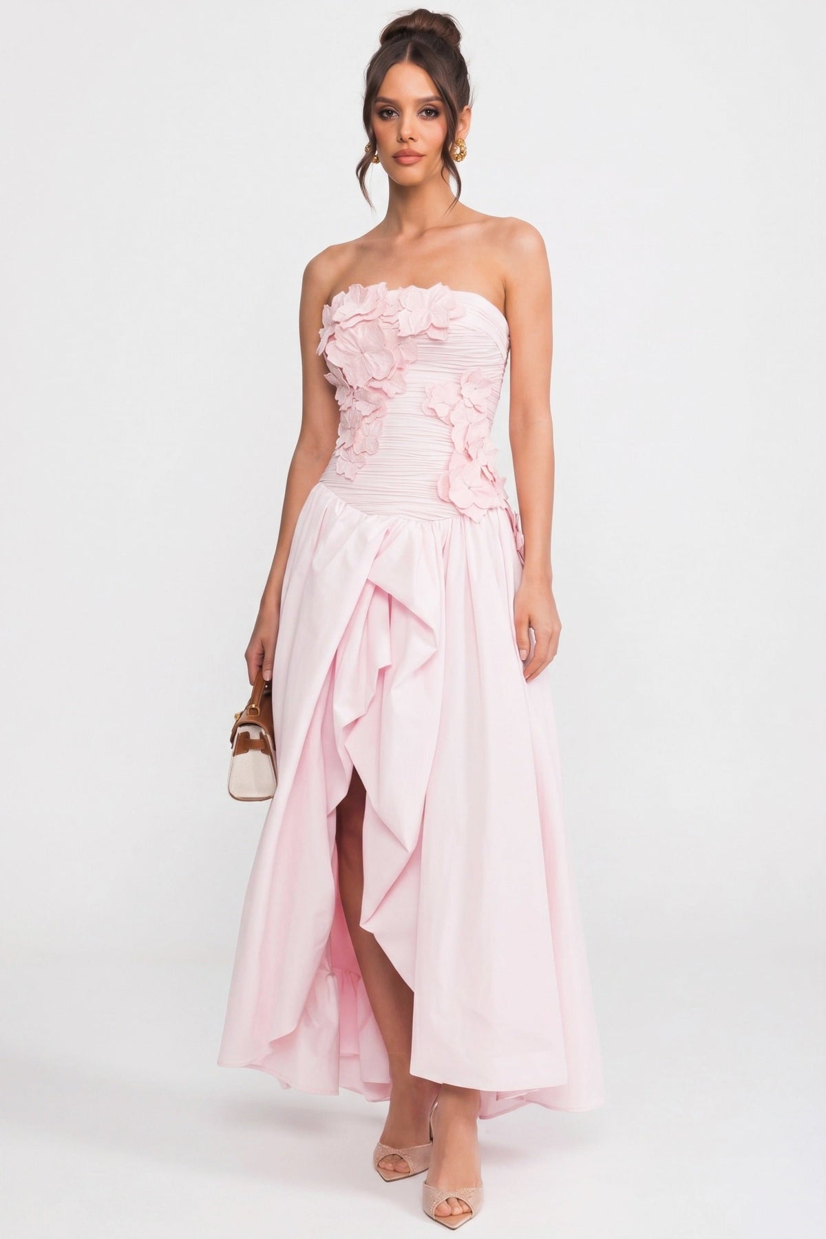 Strapless Sweetheart Ballgown with 3D Floral Bodice – Pink