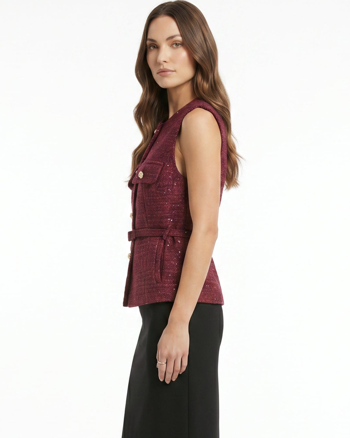 Diana Decorative Textured Vest with Tailored Structured Fit – view 8