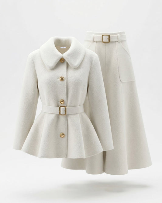 Penelope Structured Jacket and Skirt Two-Piece Set – White