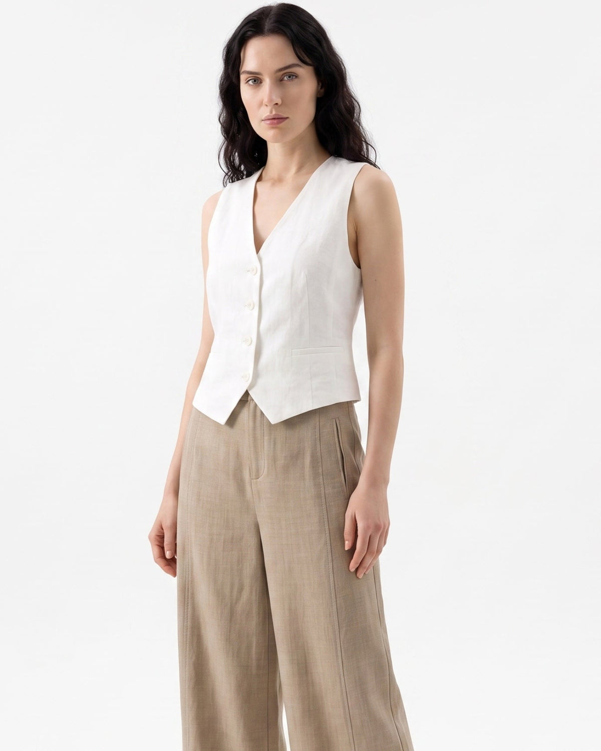 Rinna High Rise Pleated Linen Trousers with Tapered Leg – view 3