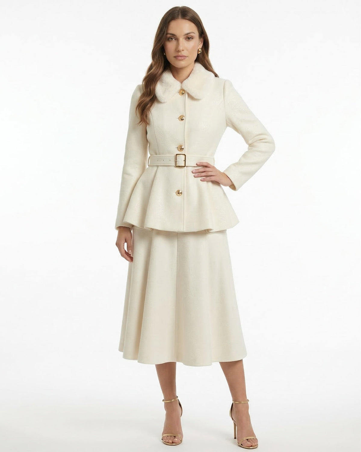Penelope Structured Jacket and Skirt Two-Piece Set – White