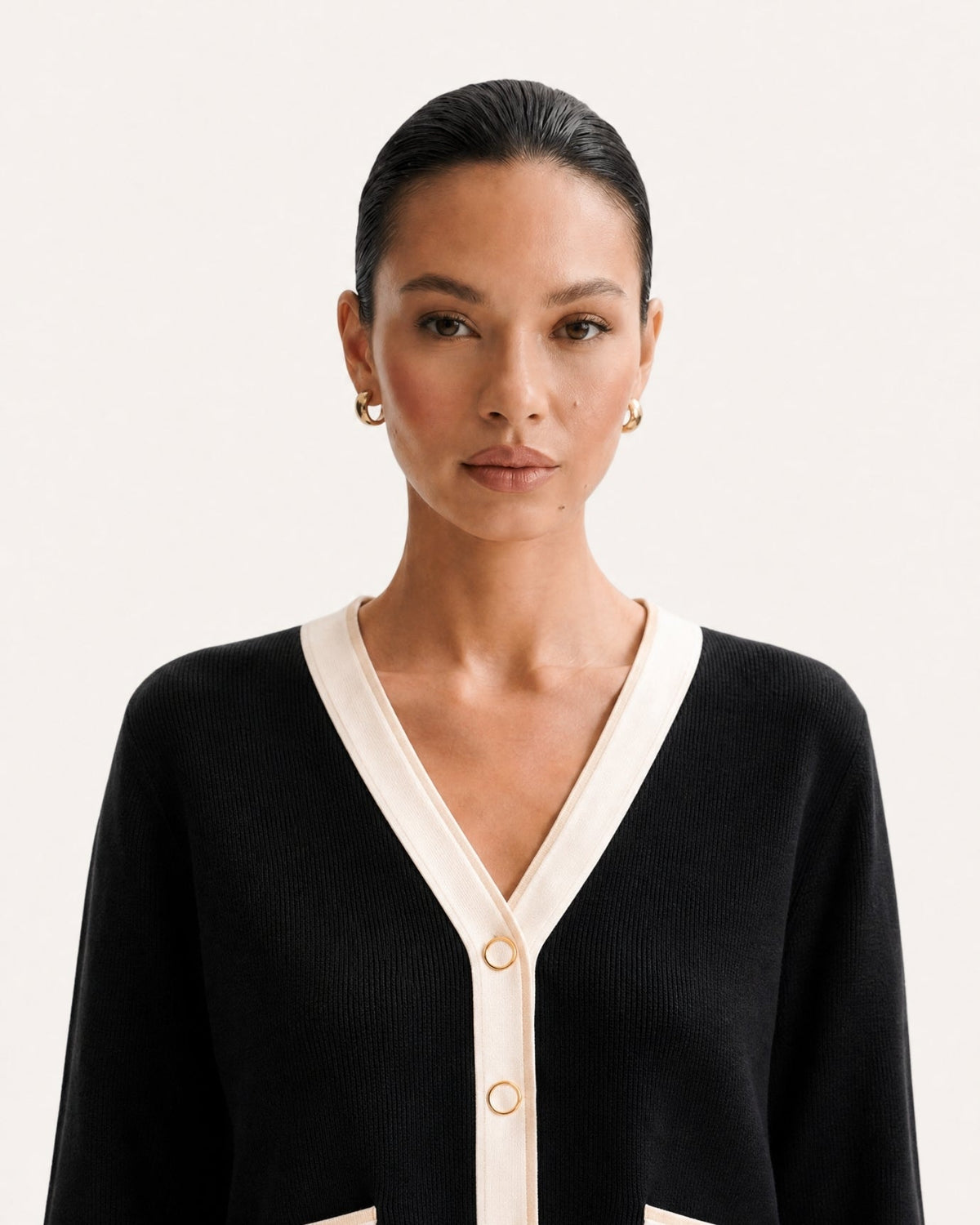 Jacquard Knit Cardigan and Wide Leg Trousers Co-ord Set – Black – view 5