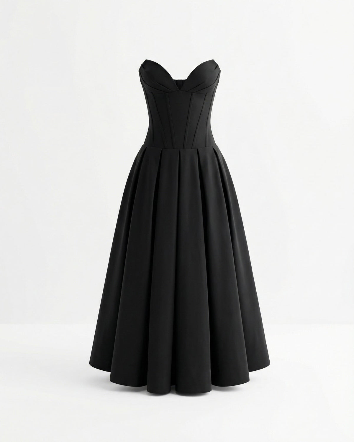Strapless High Waist Sculpted Bodice Stretch Midi Dress