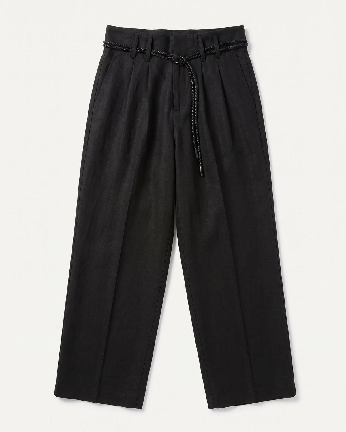 Lina High Waisted Linen and Cotton Blend Trousers – Black – view 1