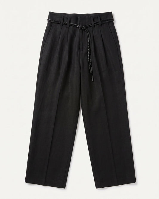 Lina High Waisted Linen and Cotton Blend Trousers – Black