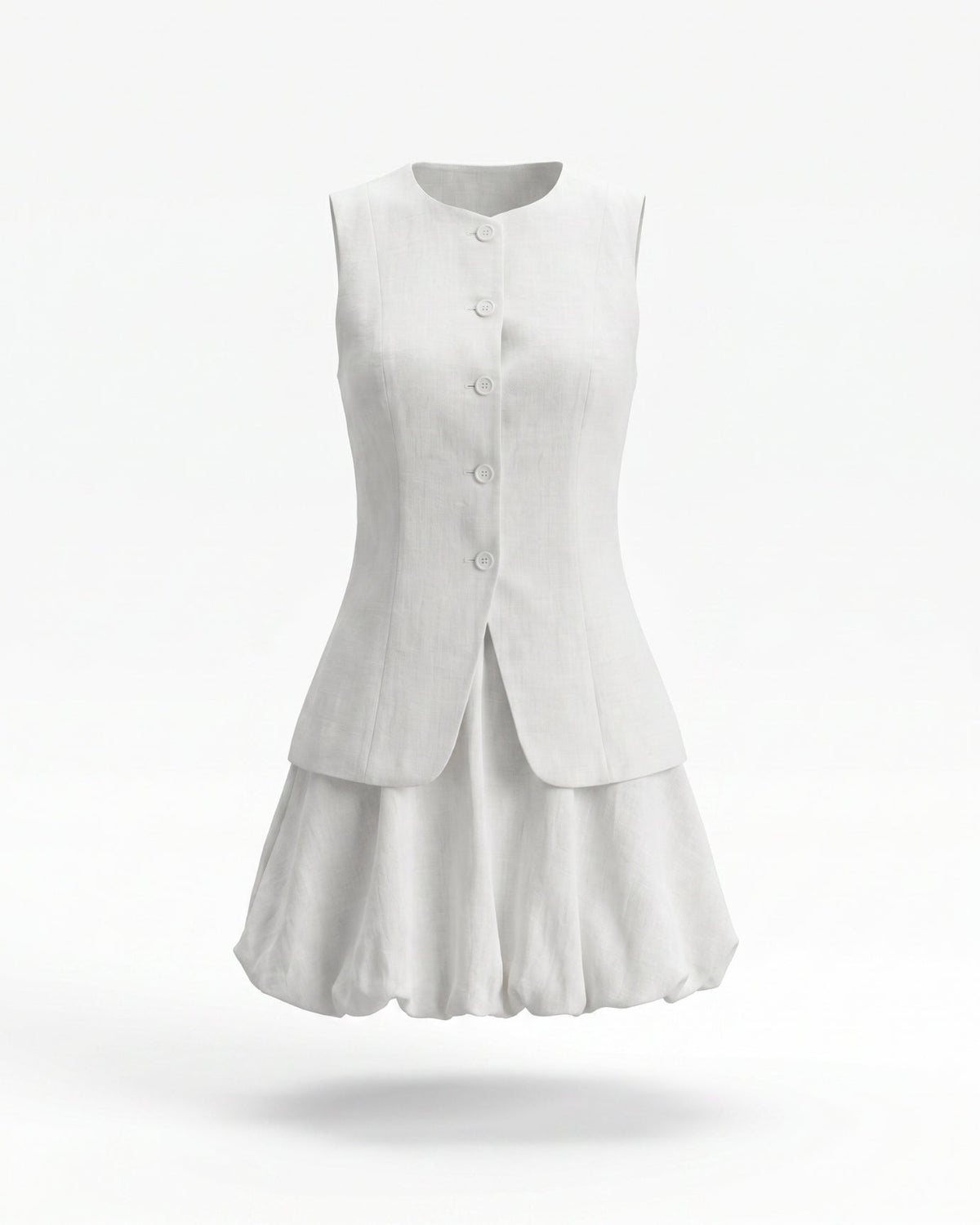 Frenchie Tailored Cotton Vest and Skirt Two-Piece Set