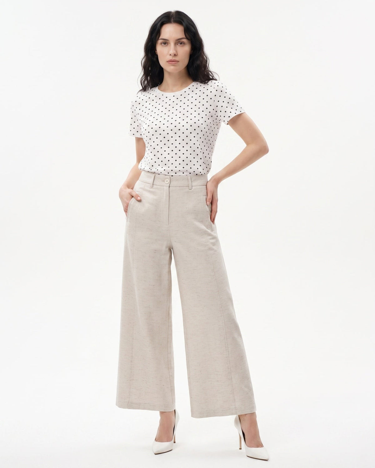 Rinna High Rise Pleated Linen Trousers with Tapered Leg – view 5