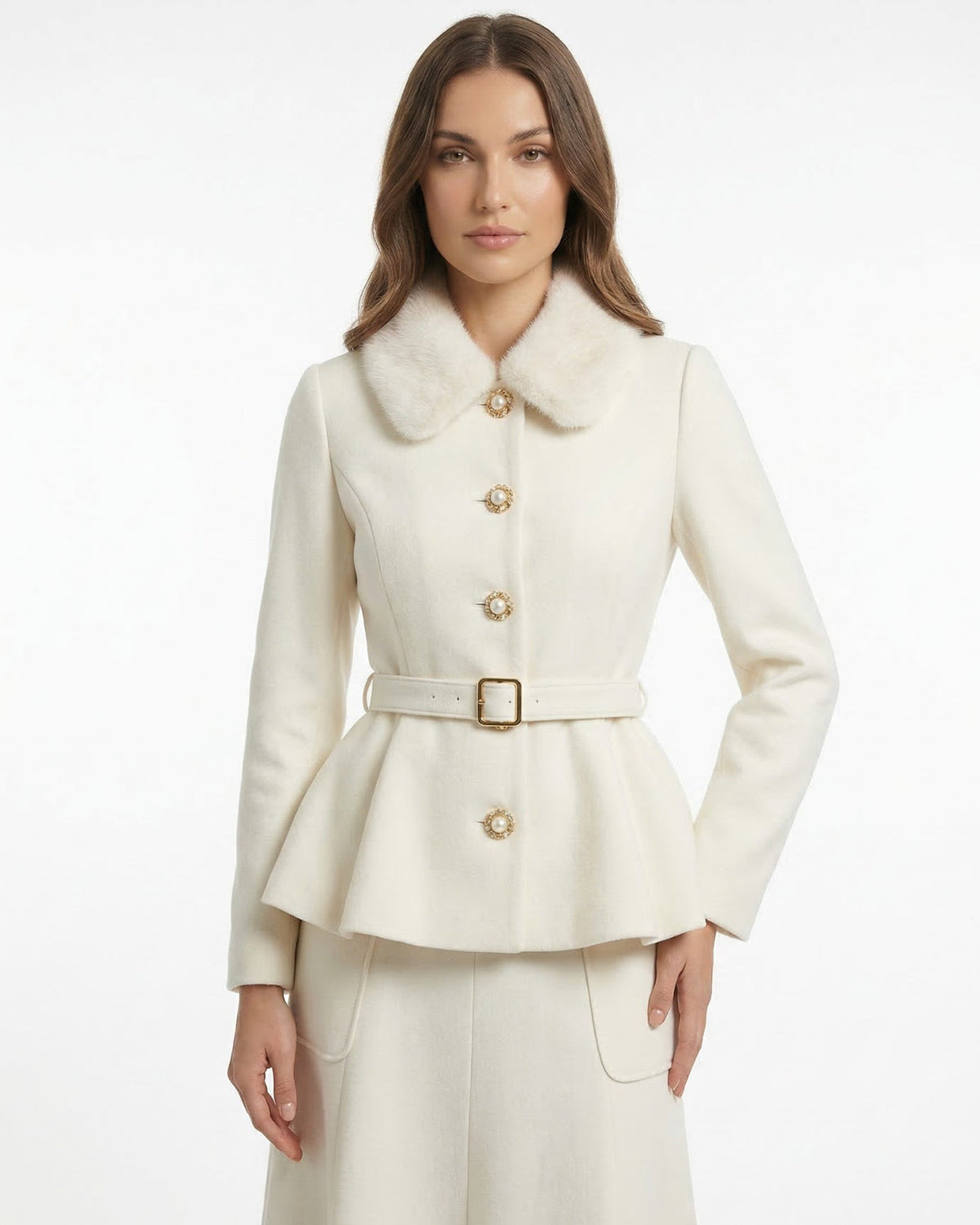Penelope Structured Jacket and Skirt Two-Piece Set – White