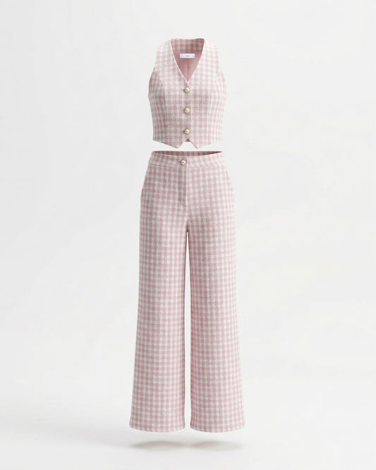 Tailored Waist Wool Blend Coat Two-Piece Set – Pink