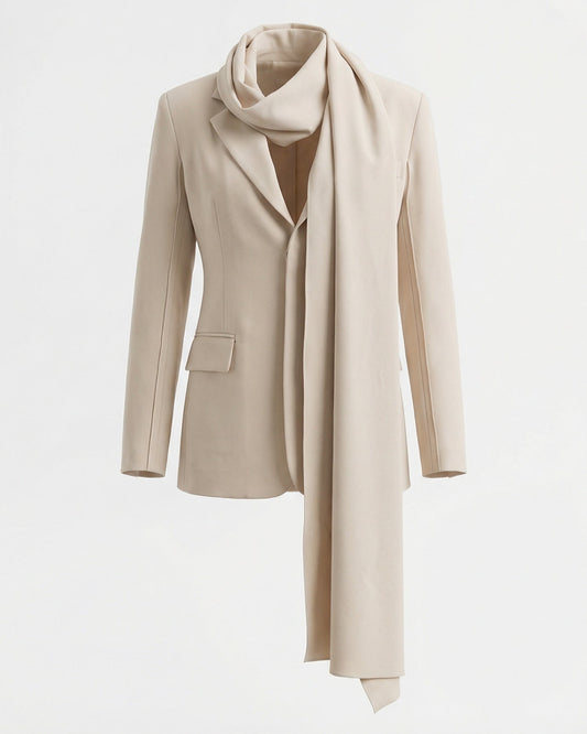 Cut-Out Tailored Blazer with Built-In Scarf Detail