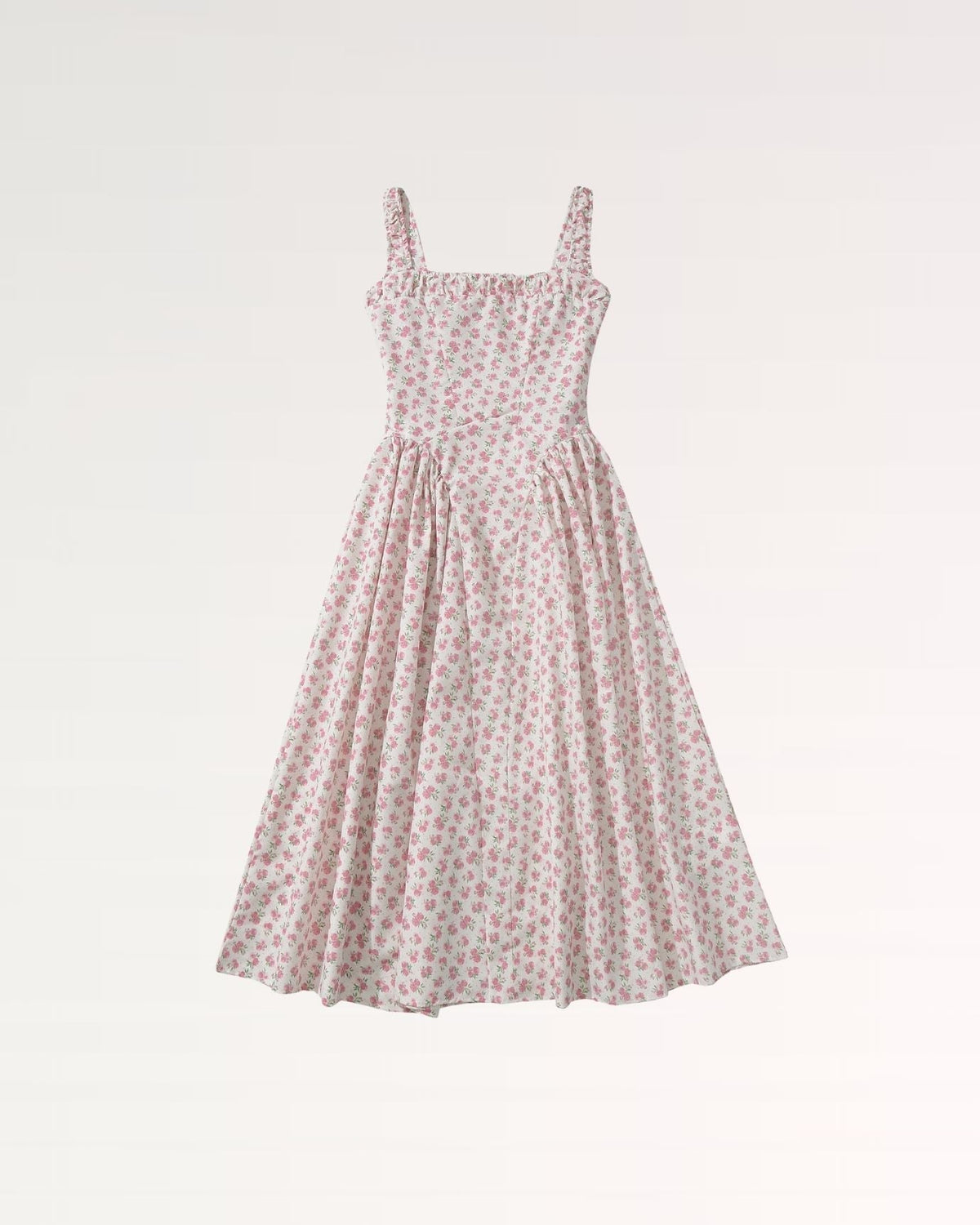 Square Neck Puff Sleeve Midi Dress with Alpine Floral Print – Pink – view 1