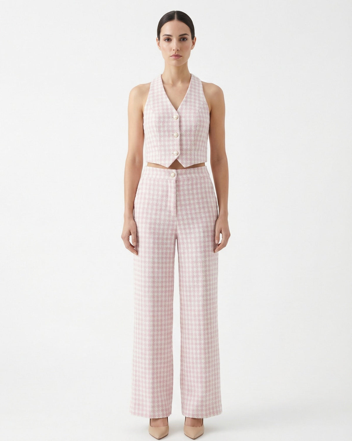 Tailored Waist Wool Blend Coat Two-Piece Set – Pink